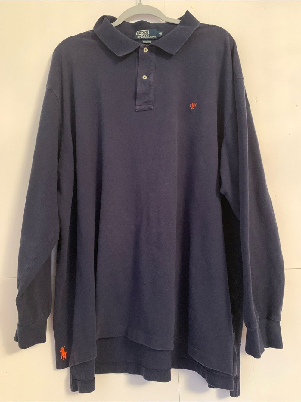 VTG Polo by Ralph Lauren Navy Long-Sleeve Polo with Red Pony Size 4XL